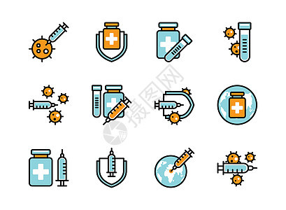 Covid-19 疫苗图标设置彩色线样式图片