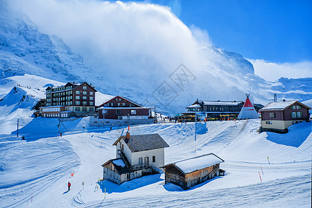 站 从因特拉肯到J的铁路沿线车站高度蓝色远足旅游顶峰旅行冰川滑雪高地图片
