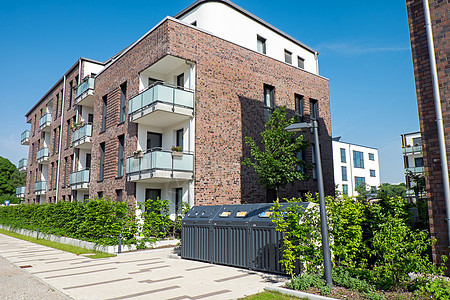 汉堡新公寓楼Haburg百叶窗砖墙户型前提网格汉堡橙子住宅红色住房背景图片