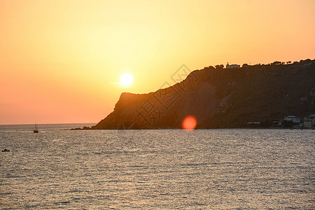 海洋背景全景日落地平线太阳橙子蓝色夕阳色天空黑色日出图片