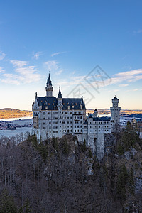 冬季清晨著名的纽施旺斯坦城堡的景色旅行仙境历史纪念碑建筑学遗产吸引力历史性观光国王图片