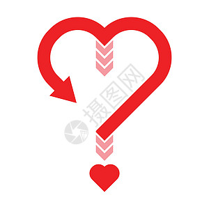 红色问号符号与白色背景上孤立的心形点 爱 关系 决定和帮助概念 平面图标设计 EPS 10 矢量图图片