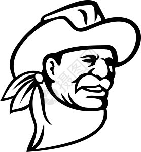 美国牛仔穿着帽子胡子和班达纳马斯科特黑白图片