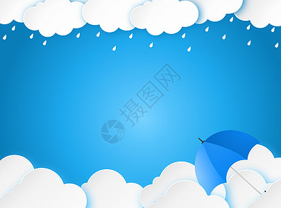 蓝底带雨伞的云雨 蓝底带晴空图片