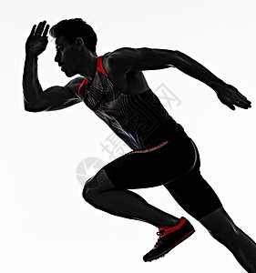 年轻男子运动运动员跑跑步跑脚手冲刺孤立的白种背景男人工作室竞技男性阴影能力白色短跑腰部跑步图片