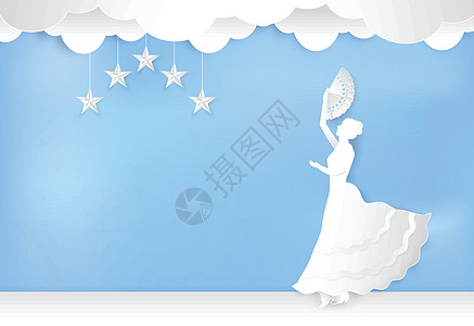 Flamenco 蓝色的舞蹈作品 剪纸插图图片
