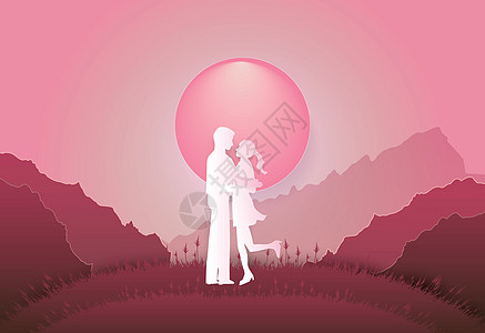 站在山上的年轻男女 情人节粉红色背面图片