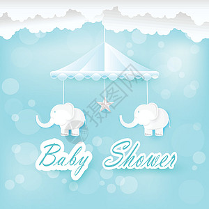 婴儿与大象 恒星和云彩移动蓝色图片