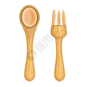 白背景的木制叉子和勺子被隔离图片