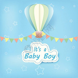 热空气气球纸和男孩婴儿文本淋浴卡片图片