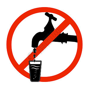 不饮用水 红色禁止标志 孤立在白色背景上图片
