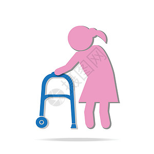 老年妇女和行尸符号 图标图示插图粉色伤害长老疼痛医疗蓝色老化奶奶刺痛图片