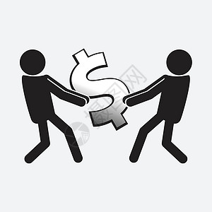 两个男人拉一个钱的符号插图企业工作图表信息金融对抗人士商务建筑商业图片