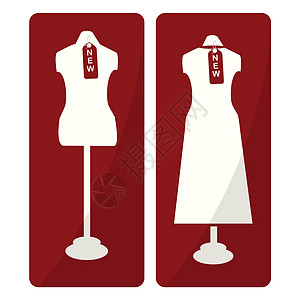 Mannequin 和新标签图标白色人体衣架插图女士顾客衣服衣柜裙子商品图片
