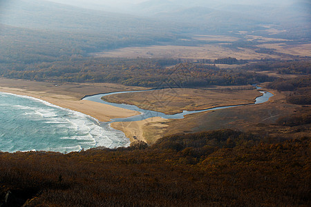 普里莫尔斯基地区锡克阿林生物圈保护区 戈卢赫纳亚湾和湖泊沙滩全景自然保护区邻里风光环境落叶景点自然景观照片领土地标图片