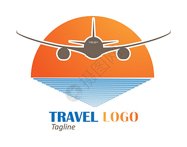 旅行标志 日落和海洋背景的飞机 日期旅游手绘空白品牌草图贴纸观光标识集体航班图片