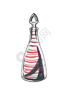 白色背景上隔离的装饰性瓶子 Retro玻璃 水彩色手工绘画插图图片