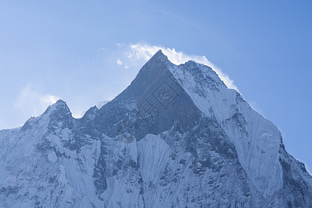 尼泊尔山峰 蓝天空背景下有雪的山峰图片
