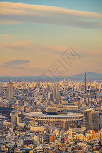 新国家体育场 奥林匹克体育场在东京 日本从 t日落仪式委员会景观建筑运动员建筑学游戏足球竞赛背景图片