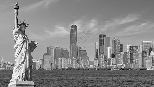 曼哈顿市天际自由女神像商业旅游雕塑城市渡船港口地标办公室天空建筑学图片