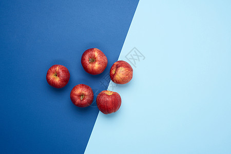 红熟的圆苹果在蓝色背景上特写水果饮食营养红色食物图片