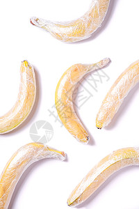 香蕉水果包裹在宽长包装塑料的孤立背景上环境团体食物甜点生态玻璃纸市场保鲜膜回收杂货店图片