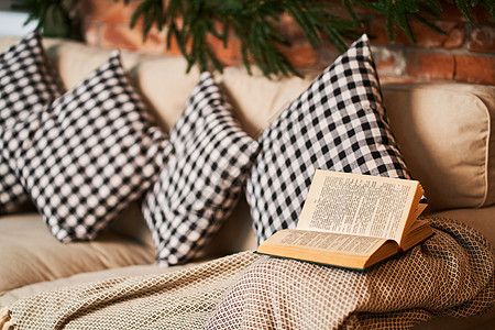 一个温暖舒适的私密空间和静默阅读书籍的房间 校对枕头床单毯子装饰闲暇纺织品家具时间寝具房子图片