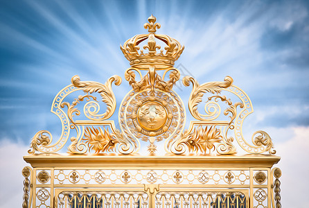 巴黎 法国 欧洲的金色之门金属天空艺术栅栏地标历史旅行游客金子历史性图片