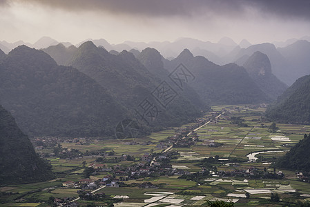在越南兰子山谷Bac Son山谷的收获季节打稻田阳台生态土地文化农场收成农业环境植物曲线图片