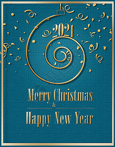 圣诞快乐 新年金螺旋形状 在绿绿松石背景上作品明信片圣诞展示丝带季节金子商业墙纸派对图片