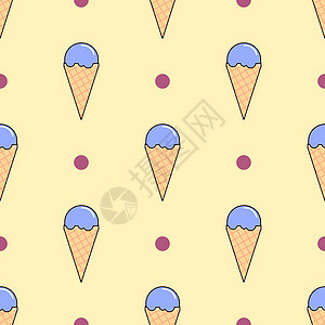 黄色上的冰淇淋矢量无缝图案图片