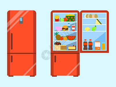 冰箱和水果 冷冻柜和蔬菜 平面设计 单位 千分之一至四舍五入饮食插图牛奶食物果汁白色厨房营养瓶子图片