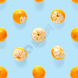 新鲜的普通话无缝模式 成熟的水果橘子无缝模式 蓝色背景图案上孤立的新鲜柑橘 平躺的克莱门汀饮食果汁热带异国作品情调橙子图片