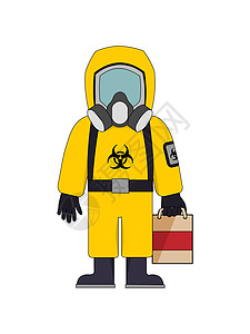 装有袋的 生物比哈扎德西装冒险黄色科学卡通片面具载体气体环境安全灾难图片