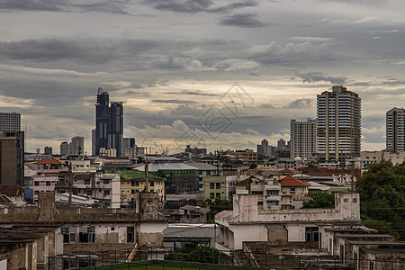 曼谷市中心市区风景与摩天大楼 在晚上地标住宅城市鸟瞰图建筑戏剧性建筑物首都景观场景图片