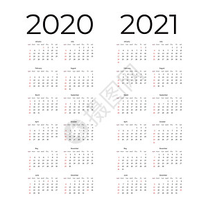 日历模板设定为 2020 2021 年 每周从星期一简单可编辑的垂直矢量计算器开始图片