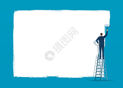 保护 墙用于文本和蓝背景矢量插图的空间 Name 12维修梯子装潢画家建造商业装饰墙纸男性工作插画