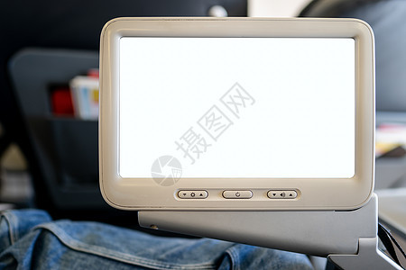 飞机上的屏幕 空白白色显示模型在飞行中图片