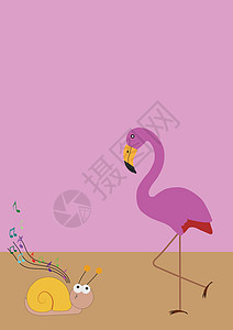 野生生物贺卡插图以粉红色背景隔离图片