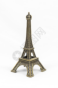 Eiffel铁塔模型 以白色背景隔离雕像玩具游客旅行国家旅游建筑学金属纪念碑地标图片