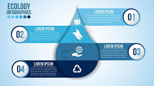 信息图表生态水蓝色设计元素过程 4 个步骤背景图片