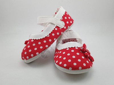 红波尔卡点婴儿鞋配饰孩子打印红色产品带子背景图片