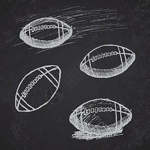 黑板上的橄榄球美式足球草图白色运动创造力卡通片涂鸦圆圈手绘绘画艺术黑色背景图片