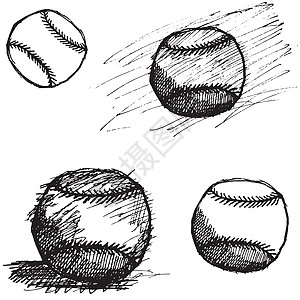 以白色背景隔离的棒球篮球草图集运动游戏卡通片涂鸦绘画插图草图黑色圆圈图片