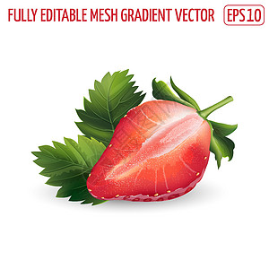 白色背景的草莓一半开膛手甜点插图收成维生素餐厅广告饮食营养水果创造力图片