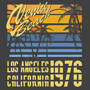 加利福尼亚威尼斯海滩印刷 T恤衫印刷设计 夏季矢量徽章应用标签海豹海岸假期插图热带天堂球座支撑游泳衣服图片