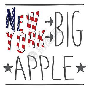 纽约大苹果印刷海报 T恤衫印刷设计 矢量徽章应用标签城市书法海豹服饰衬衫打印星星旗帜插图贴纸图片