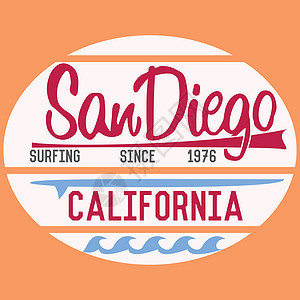 加利福尼亚州圣地亚哥印刷 T恤衫印刷设计 夏季矢量徽章应用标签海浪海洋支撑球座衣服贴纸阳光纺织品冲浪邮票图片