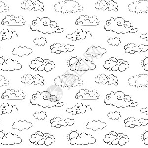手工绘制了由不同云 草图组成的多面纸 收集在白色上孤立的矢量插图蒸汽风暴收藏气候卡通片太阳预报艺术网络天空图片