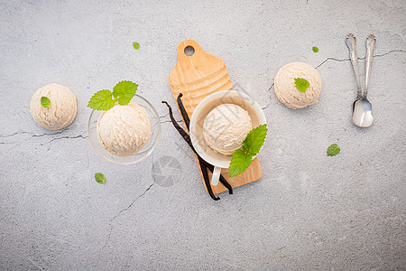 香草冰淇淋口味 碗里有香草糖圣代茶点芳香食谱牛奶兰花奶制品奶油晶圆甜点图片